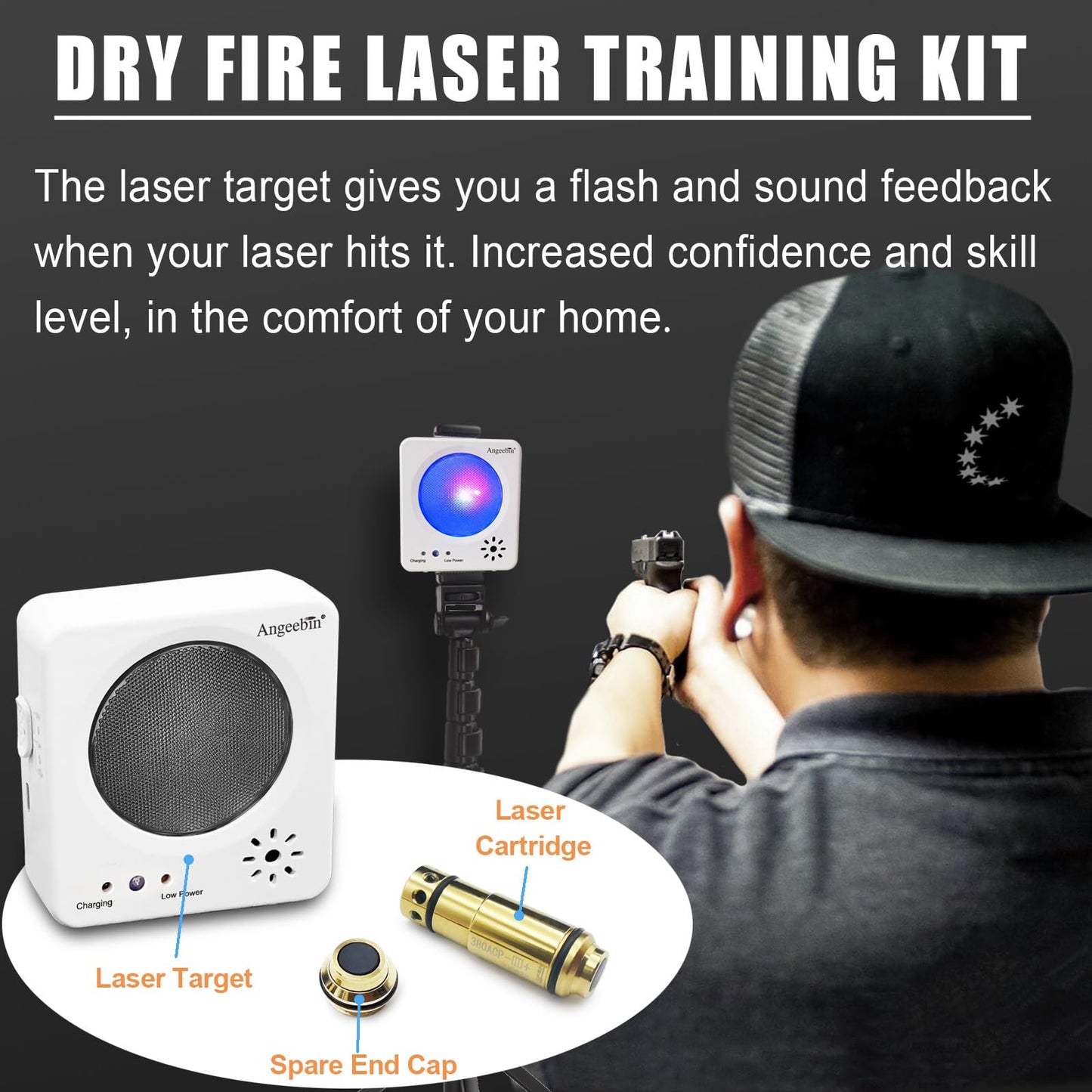 Angeebin Laser Target & 380acp Laser Training Cartridge Kit, Suitable for Dry Fire Training (Laser Target Kit-380acp Cartridge)