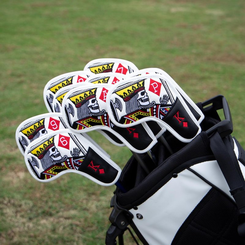 BAIRBRE Golf Club Covers Poker Diamond King Driver Cover Fariway Wood Headcover 3 Hybrid Head Covers Blade Putter Cover Mallet Putter Haedcovers with Magnetic Closure for Most Brand (Golf Iron Covers)