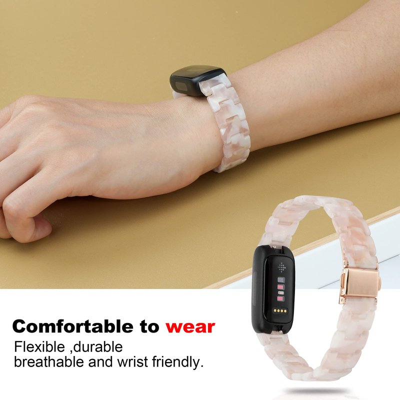Wongeto Compatible with Fitbit Inspire 3 Watch Band Women Tortoise Resin Watch Band Slim Replacement Adjustable Wristband for Fitbit Inspire 3 accssorises (Pink Flower)