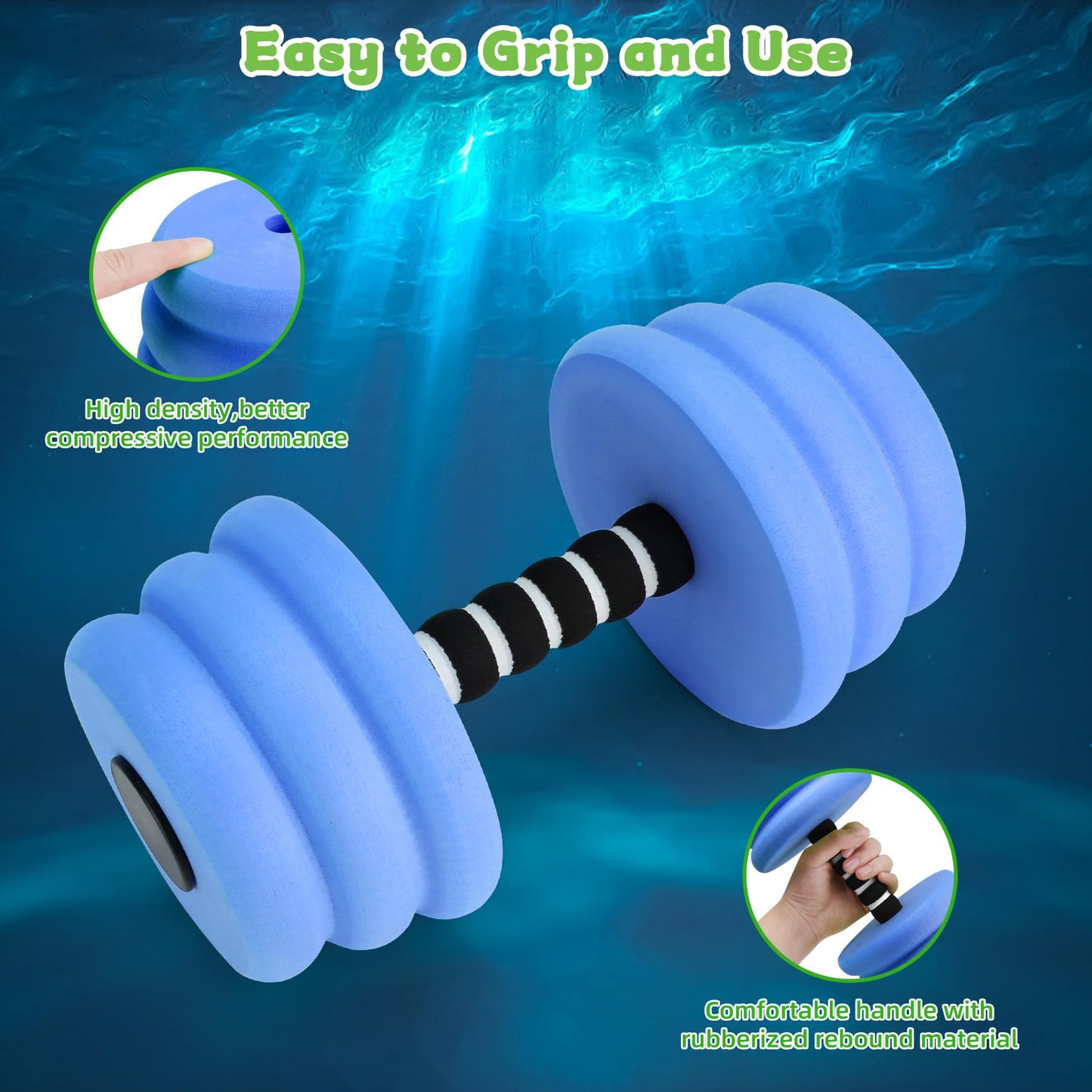 Water Aerobics Set for Aquatic Exercise, Pool Fitness Equipment Foam Water Dumbbell Set, New Upgrade Aquatic Dumbbells and Foam Swim Aquatic Cuffs, Water Workout Fitness Tool, Green