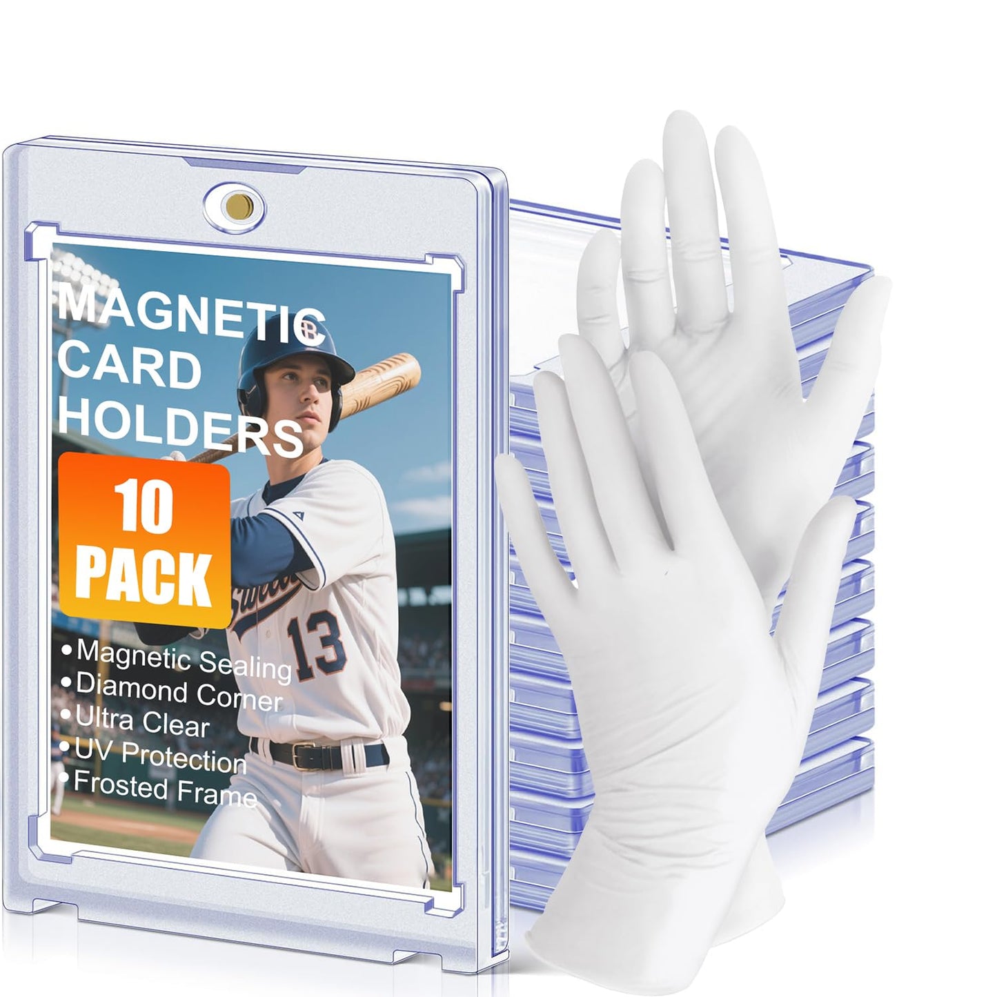 35pt Magnetic Card Holders for Trading Cards,UV Hard Plastic Sports Display Cases,10 Pack Clear One Touch Mags Card Protectors for Baseball Cards, Football Cards, Basketball Cards,MTG,TCG(10)