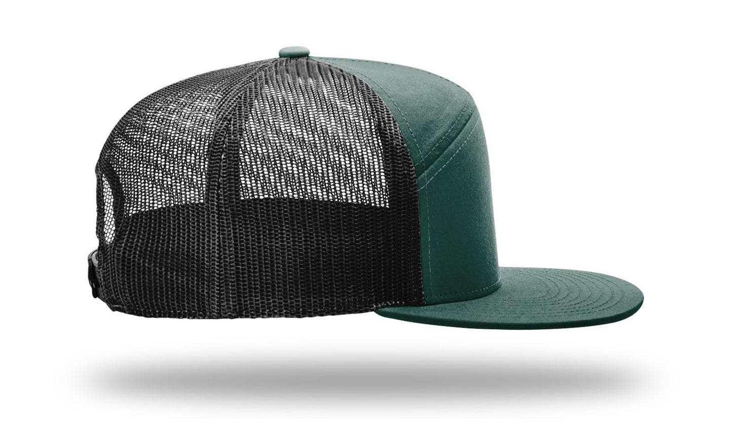 Richardson 168 Hat 7-Panel Trucker Cap Hi-Pro Snapback Cap Adjustable Baseball Hat Blank Hat Bulk Hats - Dark Green/Black