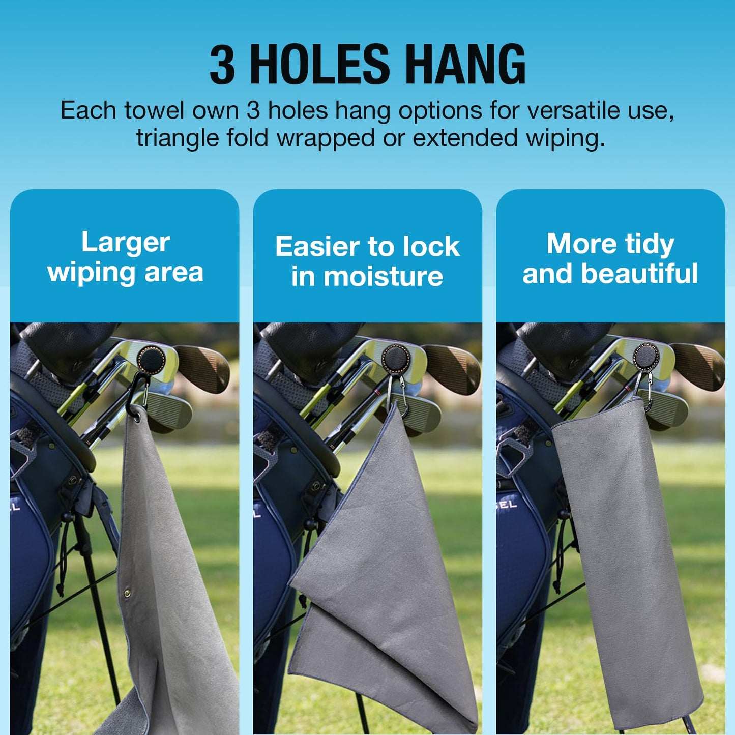 Gismelio Magnetic Golf Towel | Double-Sided Coral Velvet Thickened Towel (Grey, 2Pcs with Carabiner Clip & Magnet)