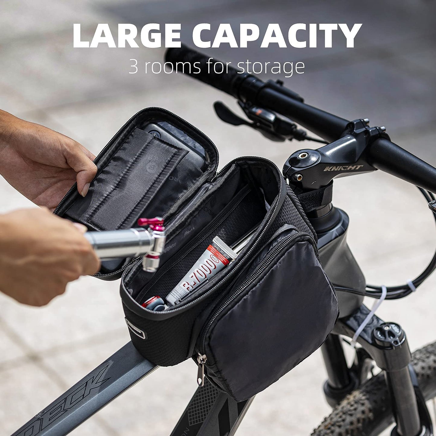 ROCKBROS Bicycle Phone Holder with Side Bags (Up to 2L) Bike Frame Bag Bike Phone Mount Bag Bike Top Tube Bag for Cycling Mountain Road Bike Pouch Accessories Storage Bag