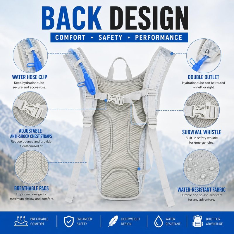 Zavothy Lightweight Hydration Backpack with 2L Water Bladder Water Backpack Hydration Pack for Cycling Running Biking Hiking Backpack Silver