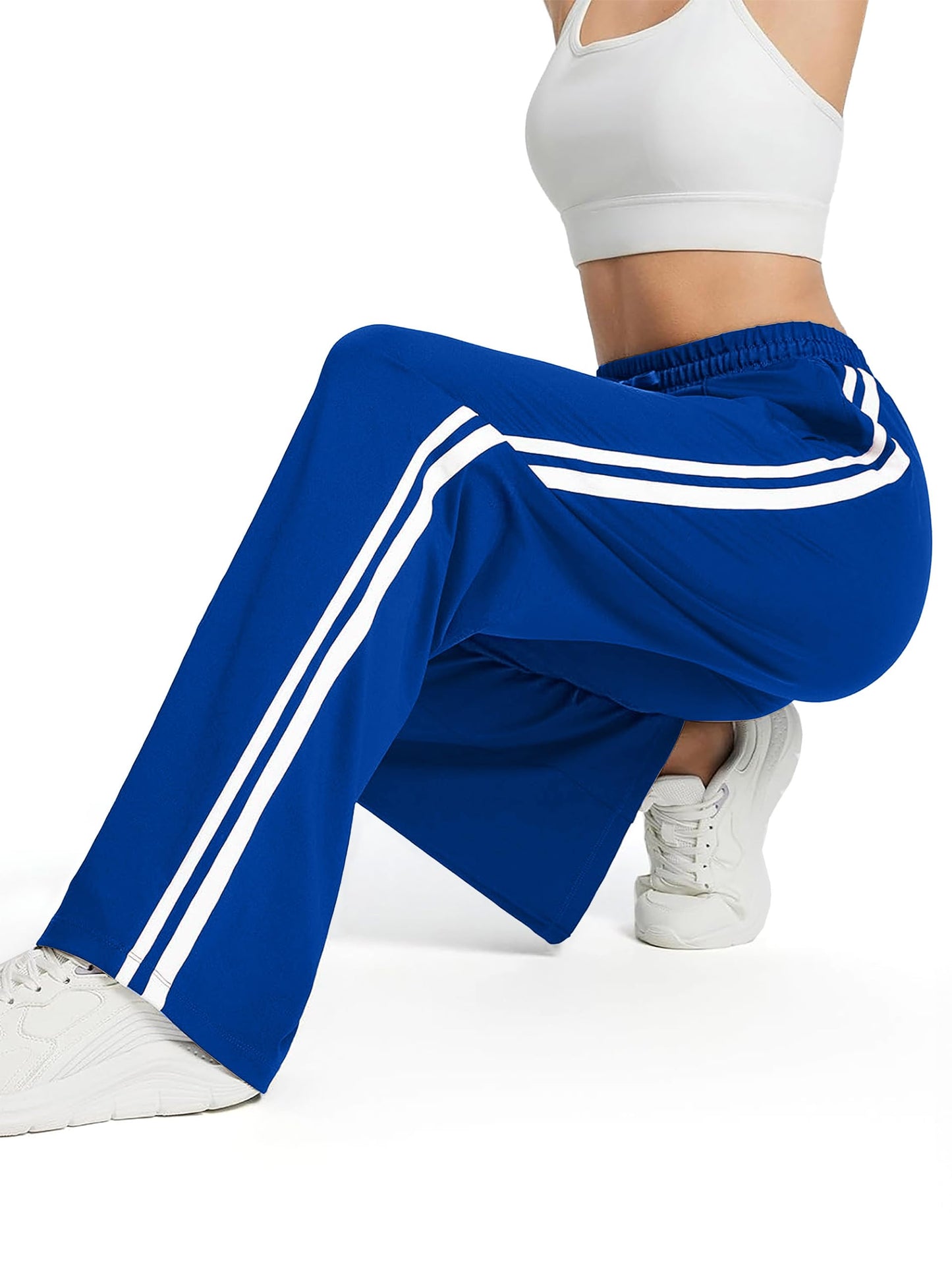 Tapata Tall Women's 34" Inseam Active Track Pants Striped Loose Fit Running Sporty Bottoms Travel Athletic Jogging, Blue, M