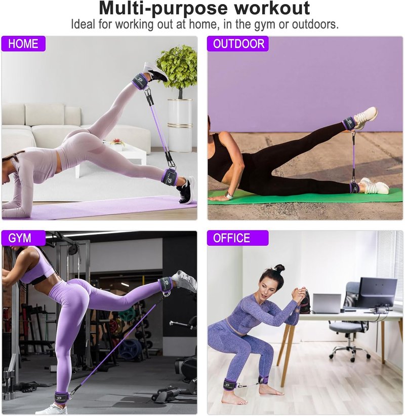 Ankle Resistance Bands with Cuffs | Glute & Leg Workout Straps for Women - Fitness Exercise Equipment