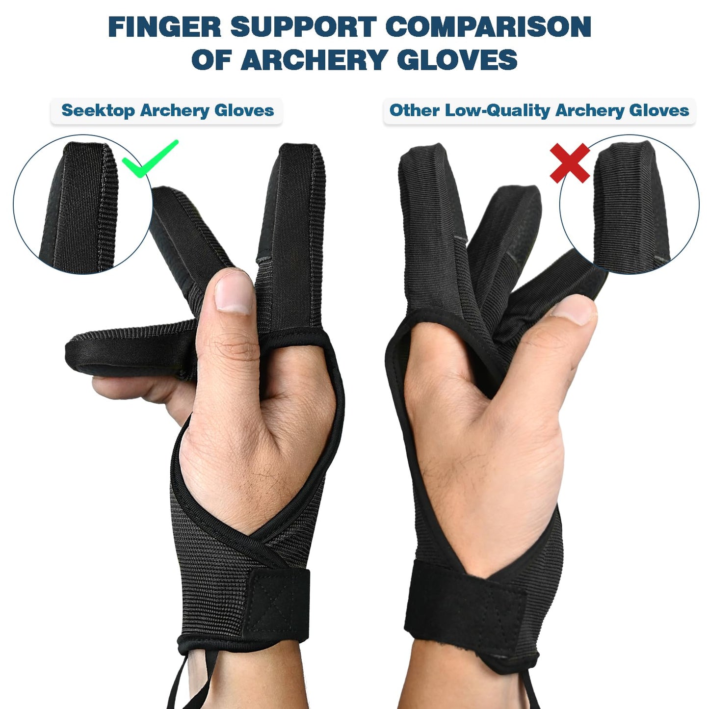Seektop Archery Gloves Shooting Hunting Leather Three Finger Protector for Youth Adult Beginner - XL