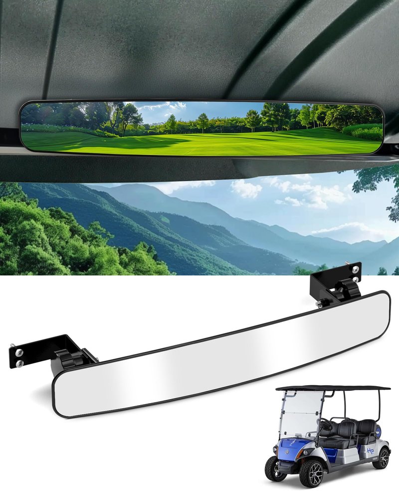 HOWBOW Golf Cart Rear View Mirror fit Yamaha EZGO, Adjustable Rearview Mirror for Most Golf Club Car Expand Vision Enhance Security, 16.5" Wide Rotatable 270° Rear Mirror for TXT RXV DS Precedent