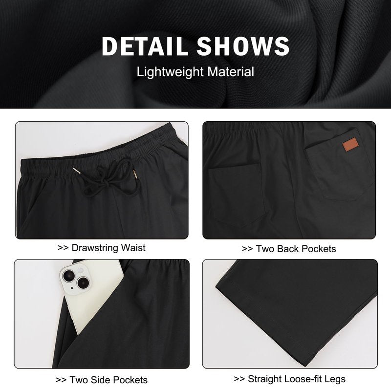 Mens Casual Jogger Pants Relaxed Fit Cargo Pants Drawstring Sweatpants Hiking Outdoor Twill Sport Pants Black 4XL