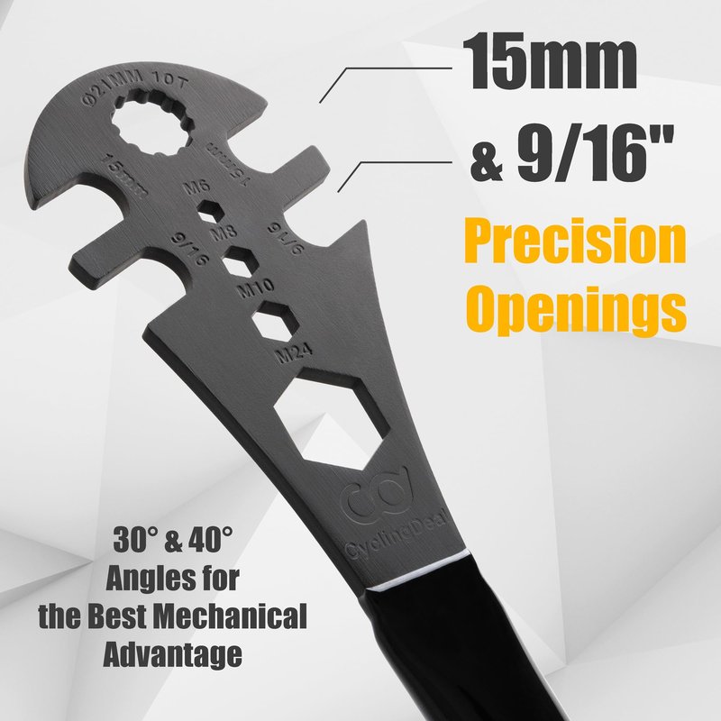 CyclingDeal Multi-Function Bicycle Pedal Wrench 15mm & 9/16" Spanner - 41cm/16" Extra Long Handle Comfortable Grip - Great MTB Road Bike Pedal Removal Tool