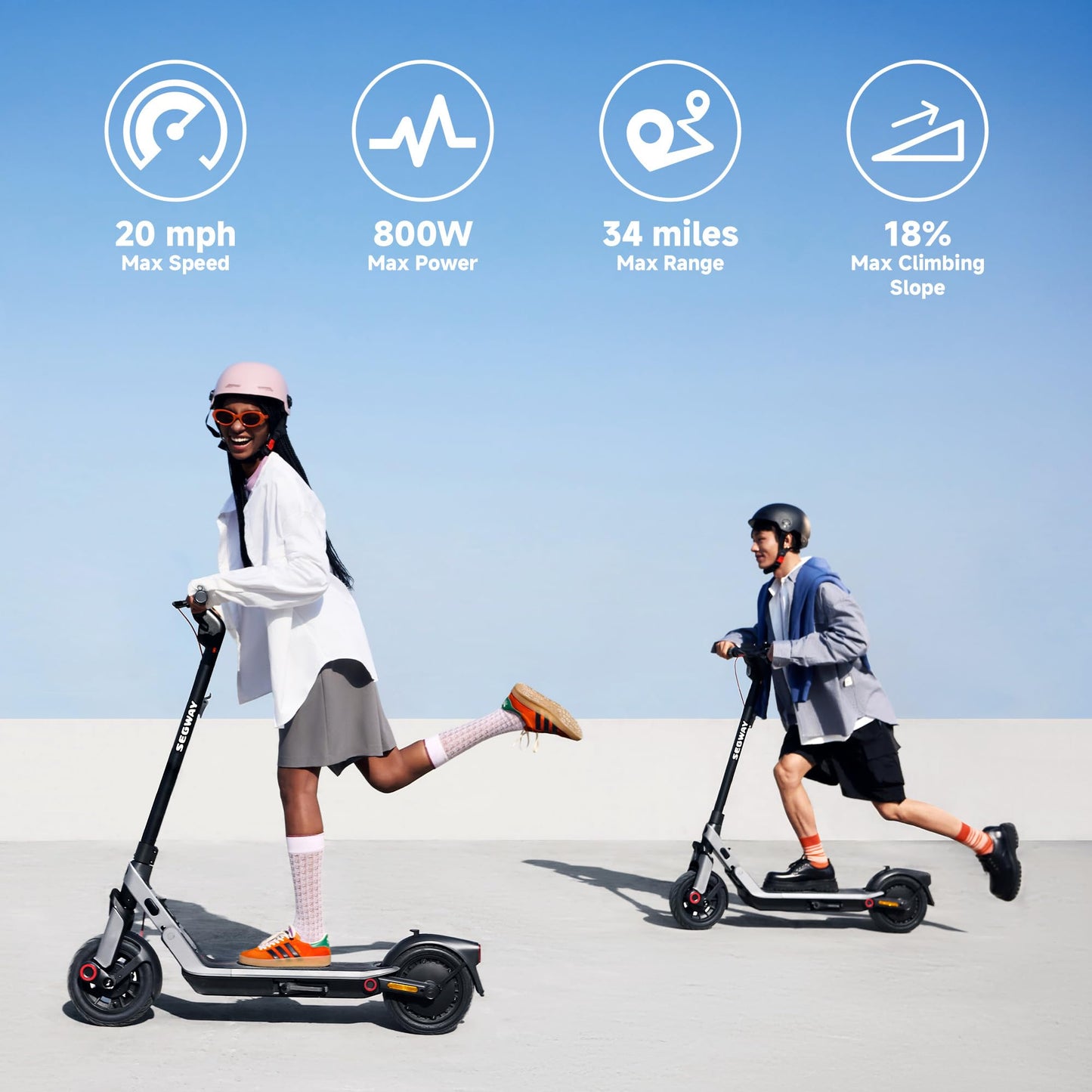 Segway Ninebot E3 Pro Electric Scooter, 34-Mile Range, 20 mph, 800W Motor, Dual Elastomer Suspension, Traction Control, UL2272 2271 Certified