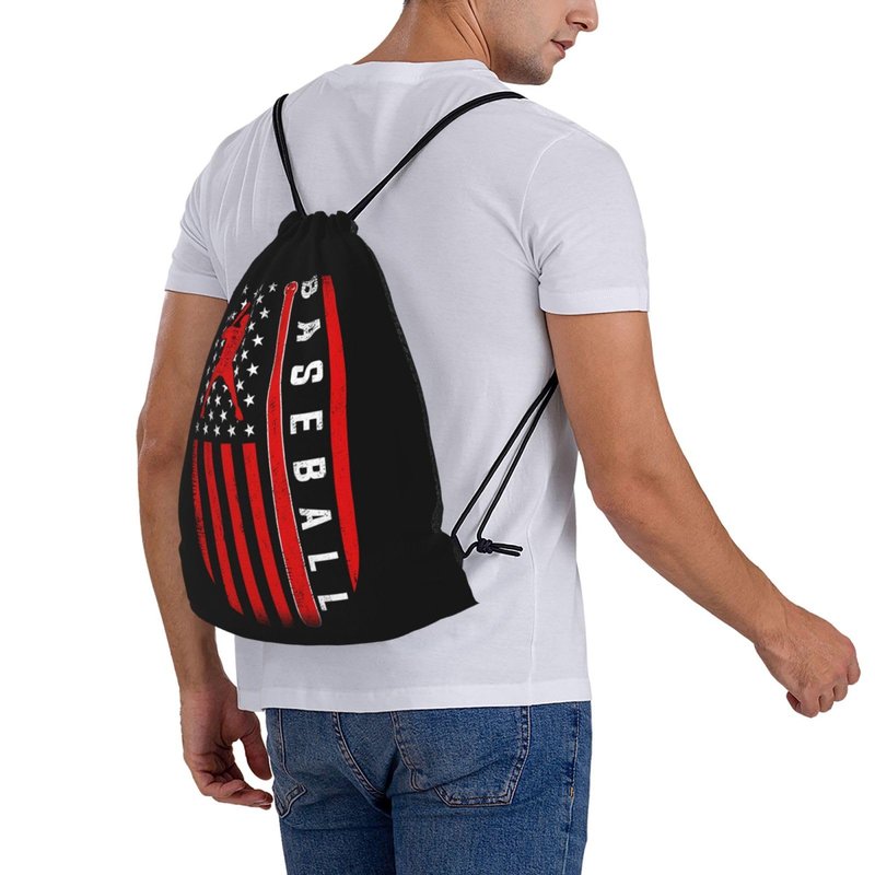 AIMASTZ American Baseball Flag Unisex Drawstring Backpack Bag Sport Gym Swim Travel Sackpack