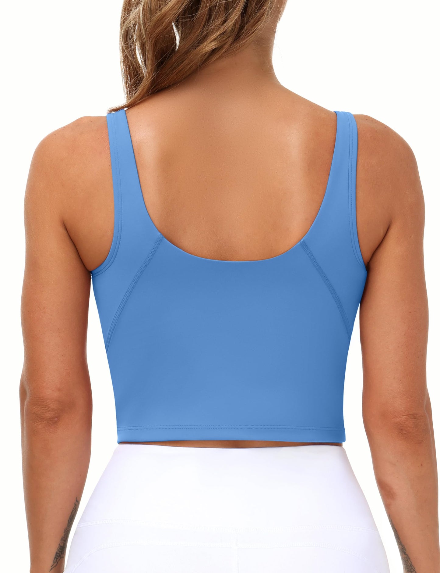 Women’s Longline Sports Bra Wirefree Padded Medium Support Yoga Bras Gym Running Workout Tank Tops(Sea Blue, Medium)