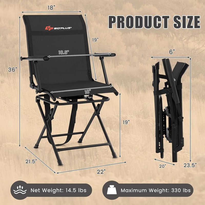 Hunting Chair - 360° Swivel Folding Blind Chair | Portable Deer Stool, 330LBS Capacity, Silent Design