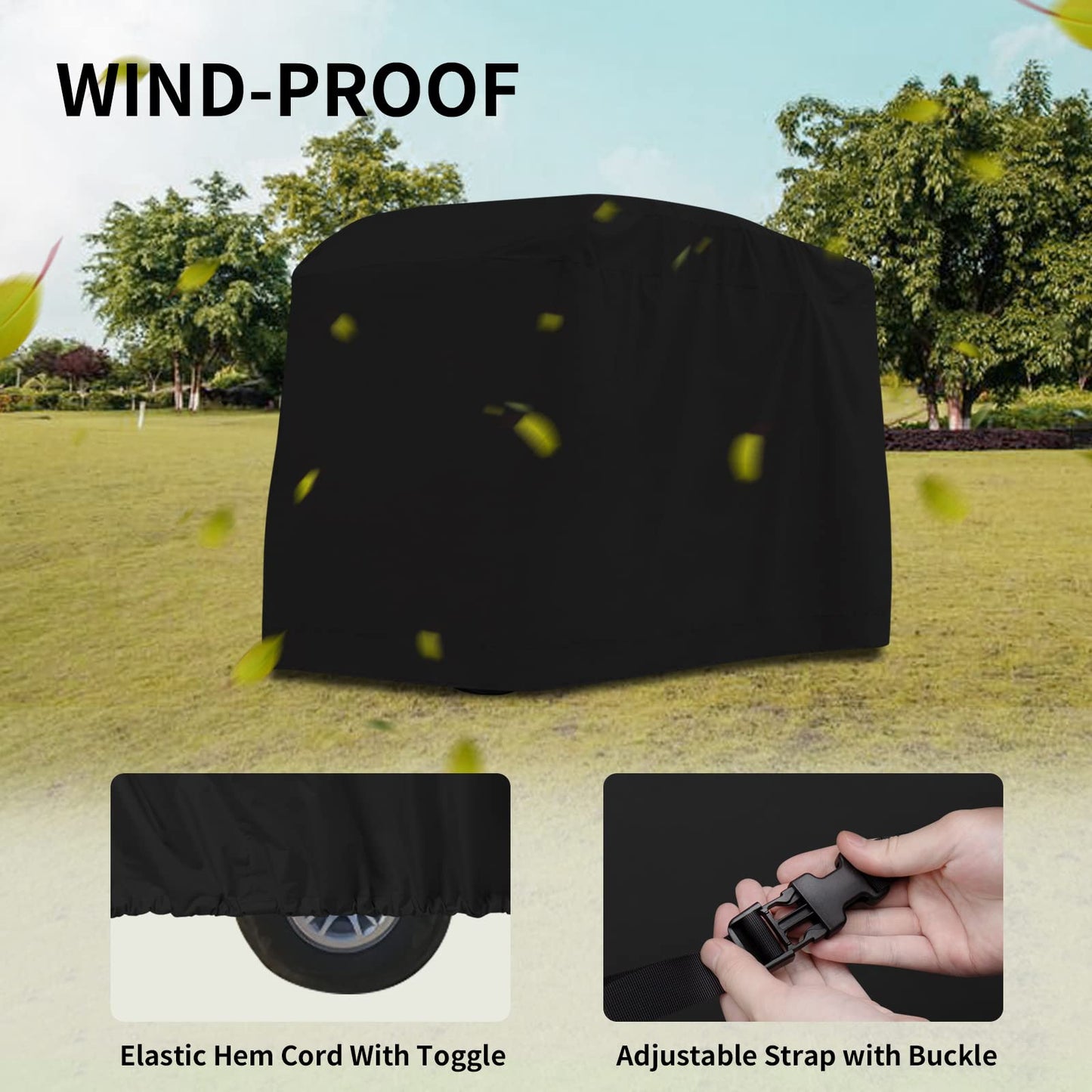 Easy-Going Golf Cart Cover Fit for Most Brand 2 Passenger Golf Cart Golf Cart, Waterproof Golf Cart Cover with Zipper Closure (95" L x 48" W x 66" H, Black)