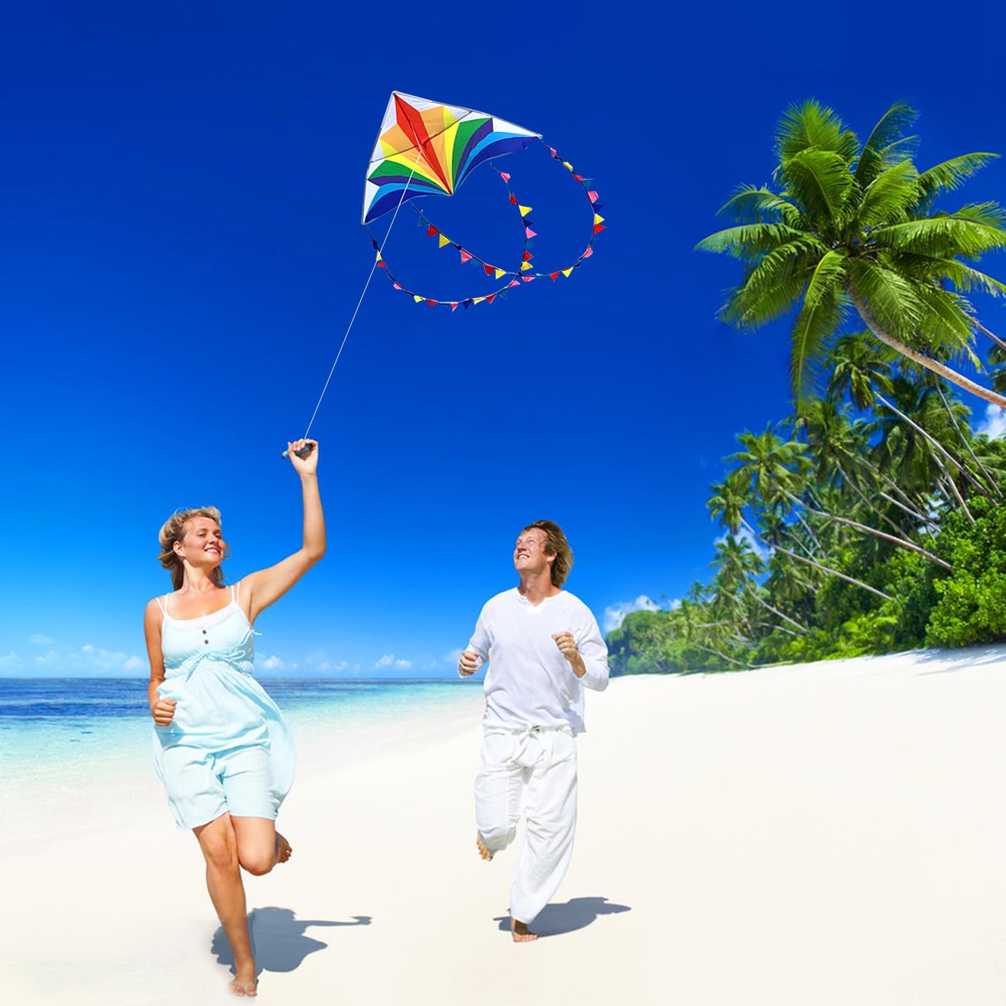 Flying Hoofer Large Rainbow Delta Kites for Kids & Adults,Single Line Beach Kite for Kids Ages 4-8 & 8-12,Easy Fly Kite for Toddlers and Beginners(2 Pack).