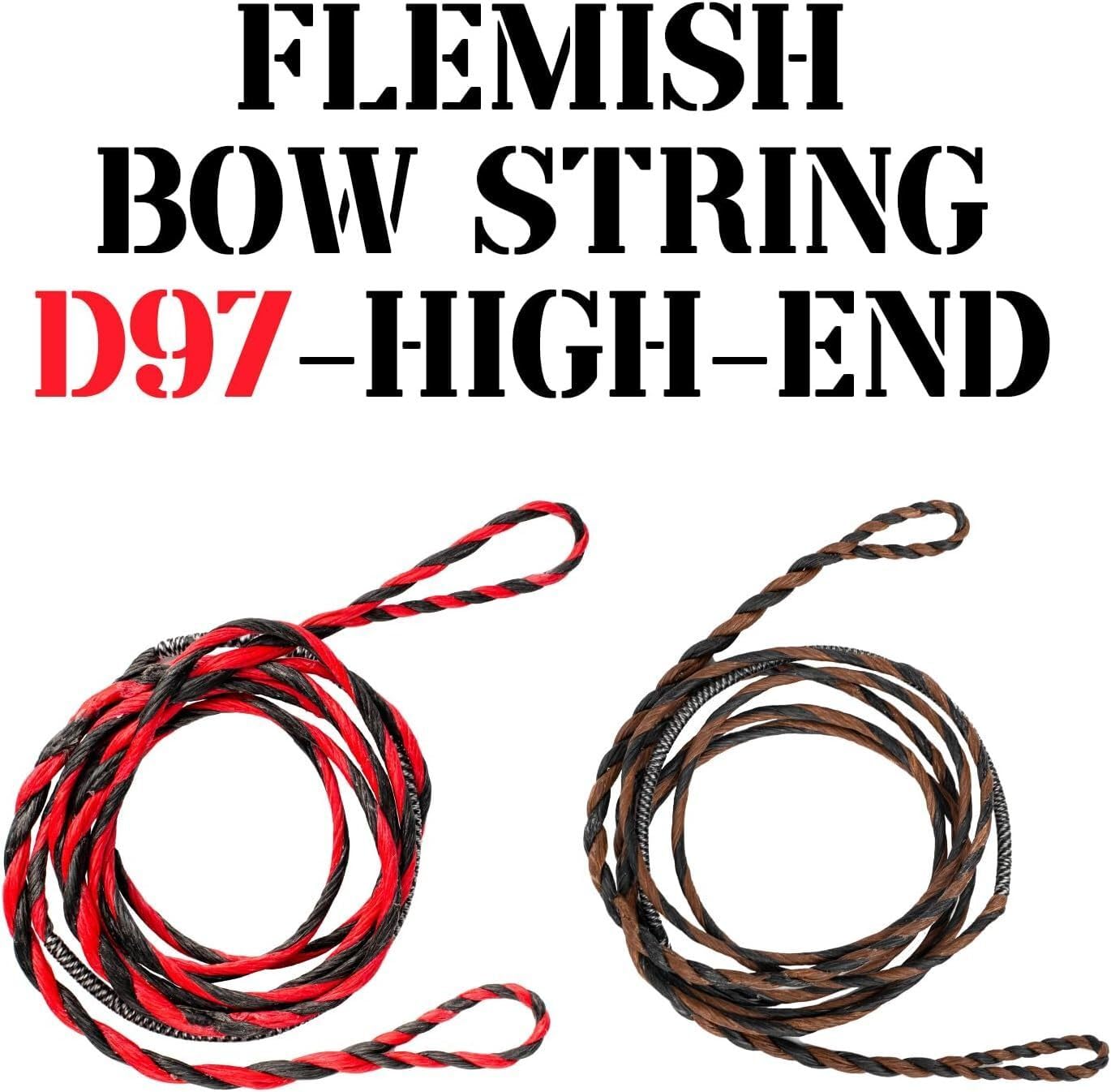 Deerseeker Flemish D97 Bow String Handmade Twist Bowstring 16 Strands 54-70in Fast Flight for Traditional Longbow Recurve Bow Replacement Archery Accessories (Brown+Black, AMO 66"(Actual Length 62"))