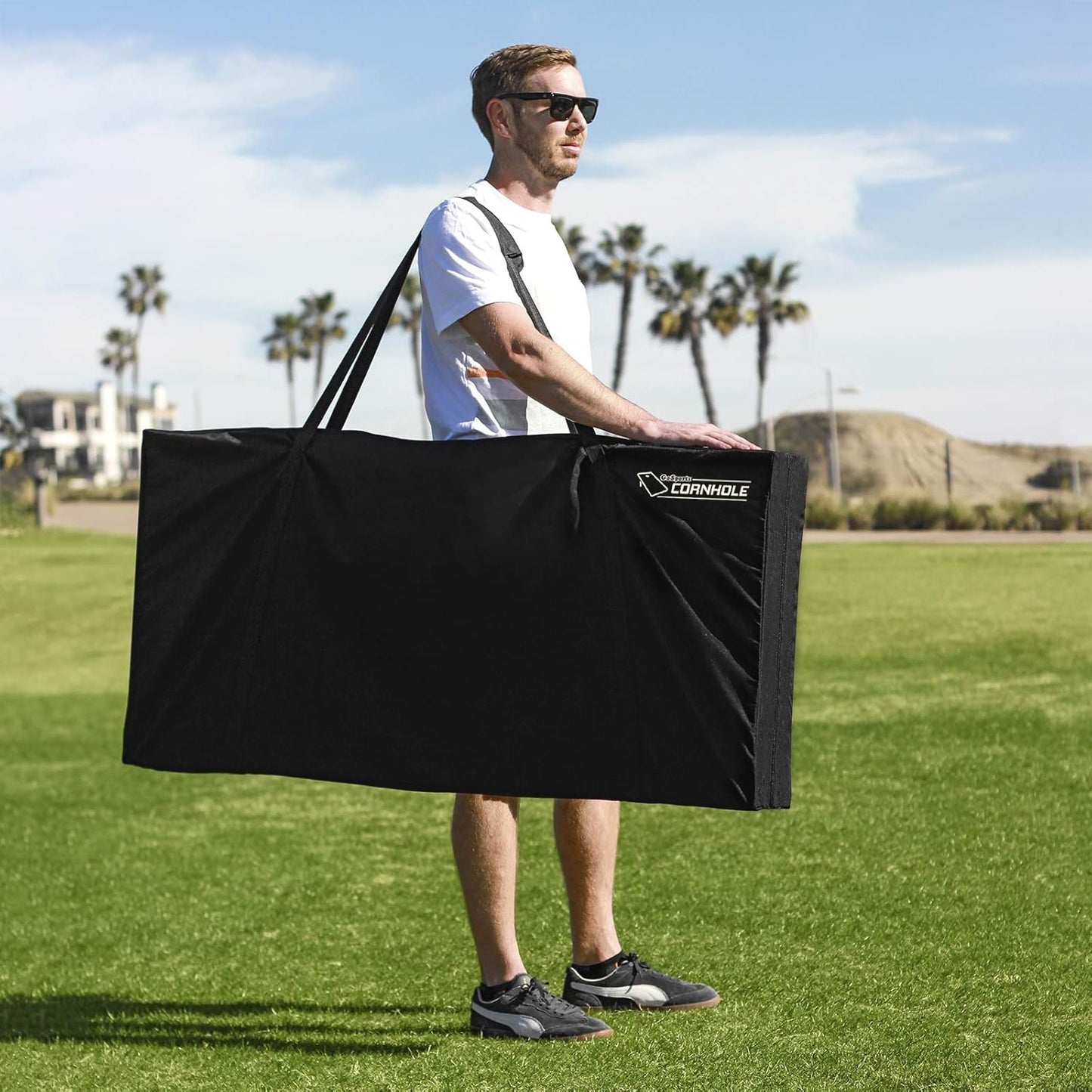 GoSports Wooden Cornhole Boards Set - 4 ft x 2 ft Regulation Size with Light Gray Finish | Includes Carrying Case