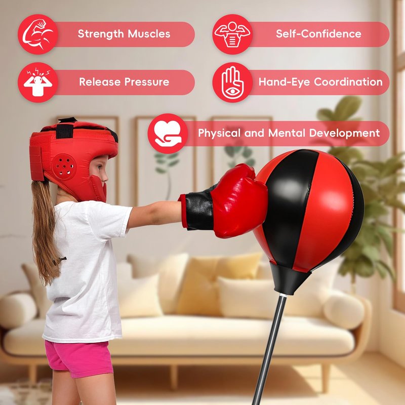 Punching Bag for Kids, Boxing Bag for 3-8 Years Old, Punching Bags with Height Adgustable Stand, Kids Boxing Set with Gloves, Sport Toy for Boys & Girls