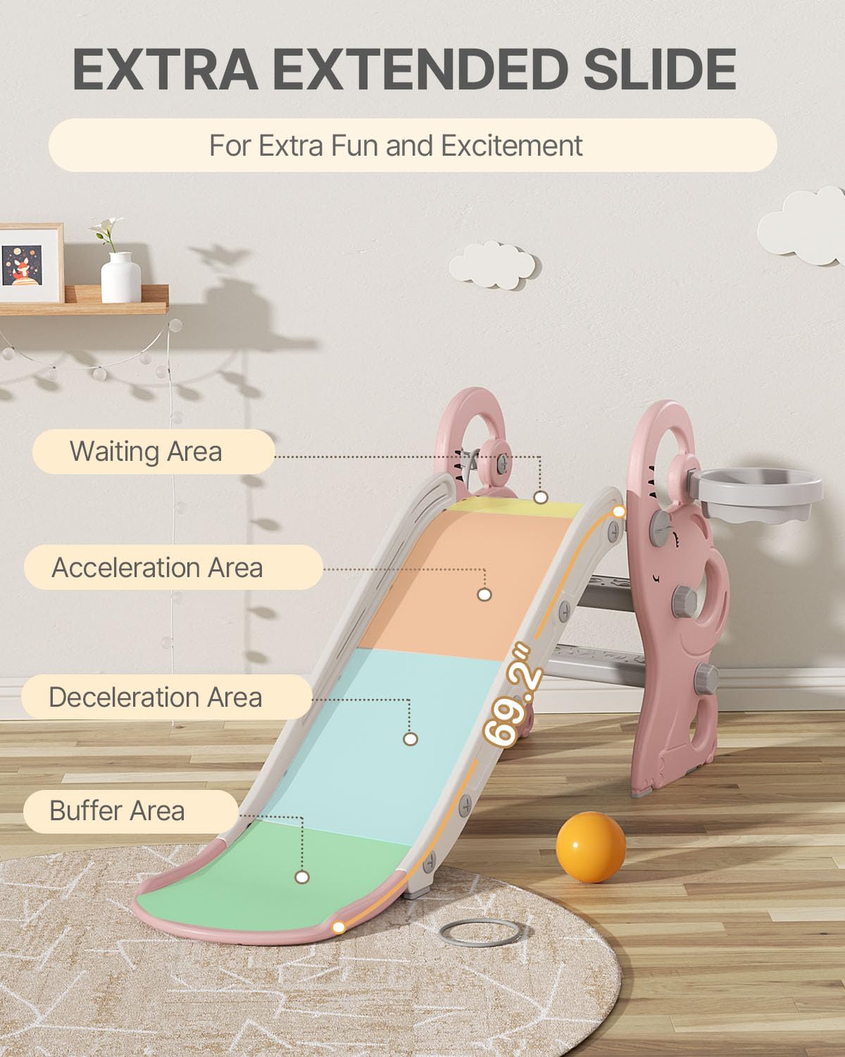 Babytronic Toddler Slide for Toddlers Aged 1-3 Indoor Outdoor Playset Pink