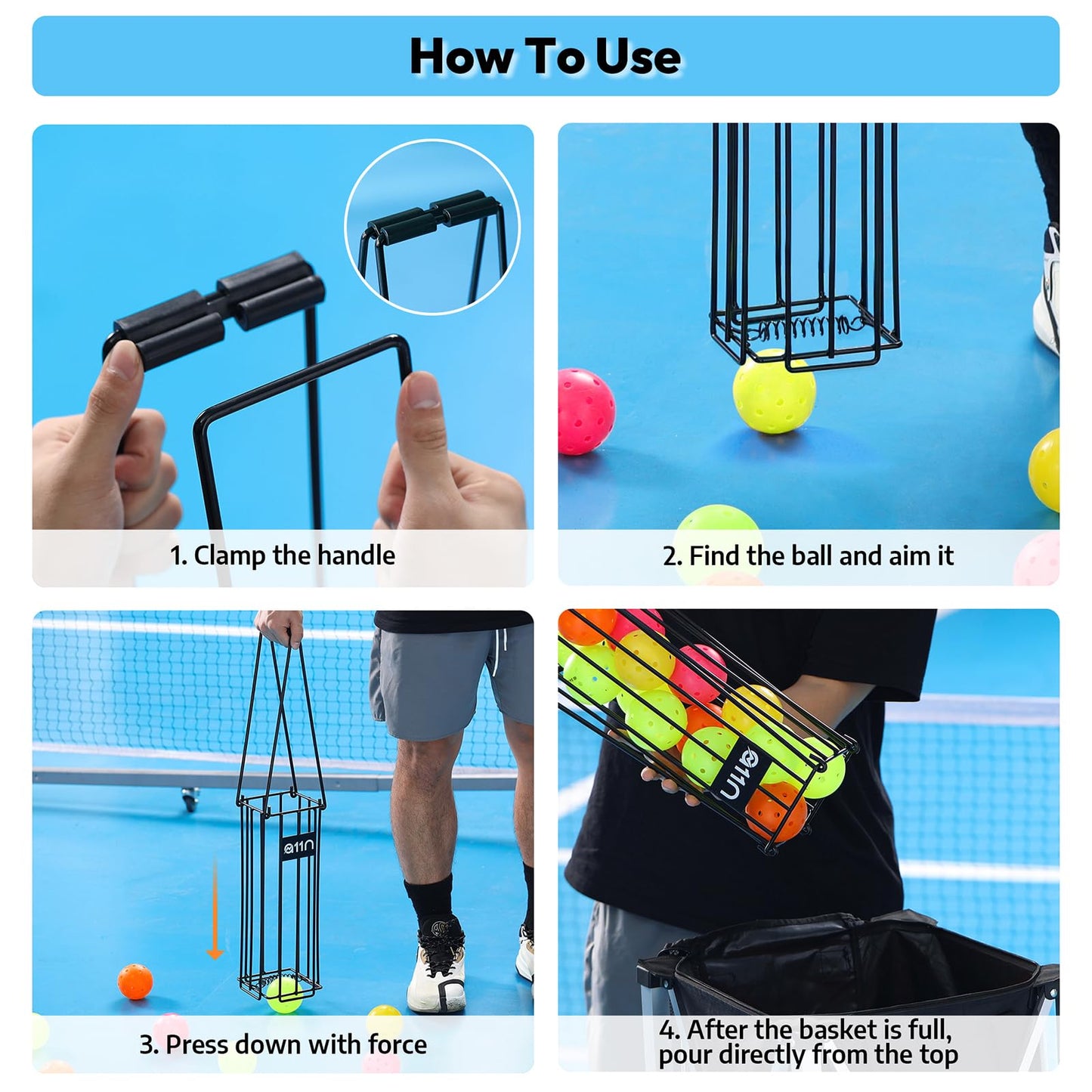 A11N Portable Pickleball Collector - Elevate Your Game with Effortless Ball Retrieval and Storage, Protect Your Body, for Pickleball/Tennis, Black