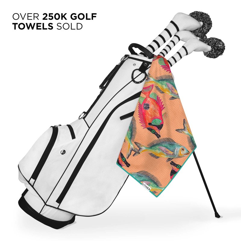 Uther Tour Golf Towel – Dual Hanging Premium Microfiber Towel, Golf Accessories – 20 Inch x 40 Inch, 20+ High Fashion Prints (Retro Sunset)