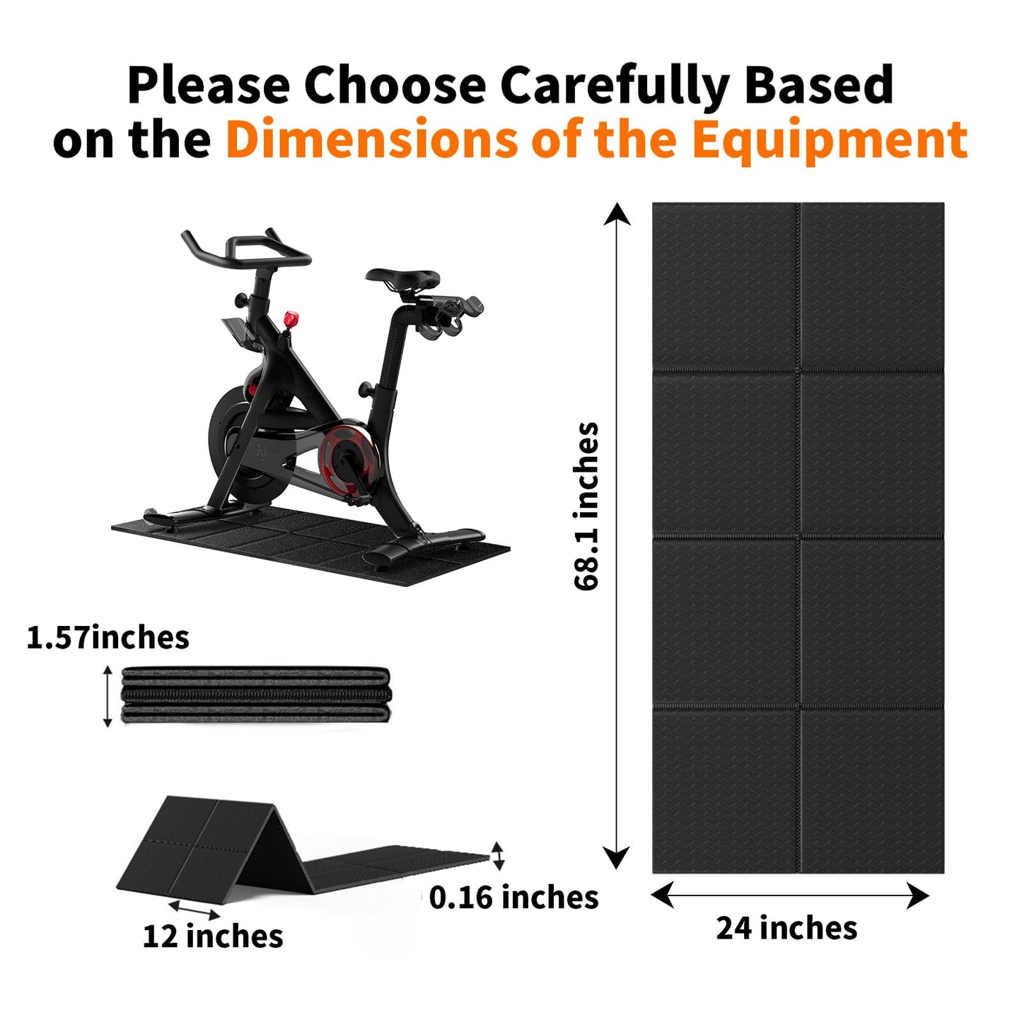 THAILE Treadmill Mat, 68" x 24" x 4mm, Textured Grip for Carpet & Hardwood