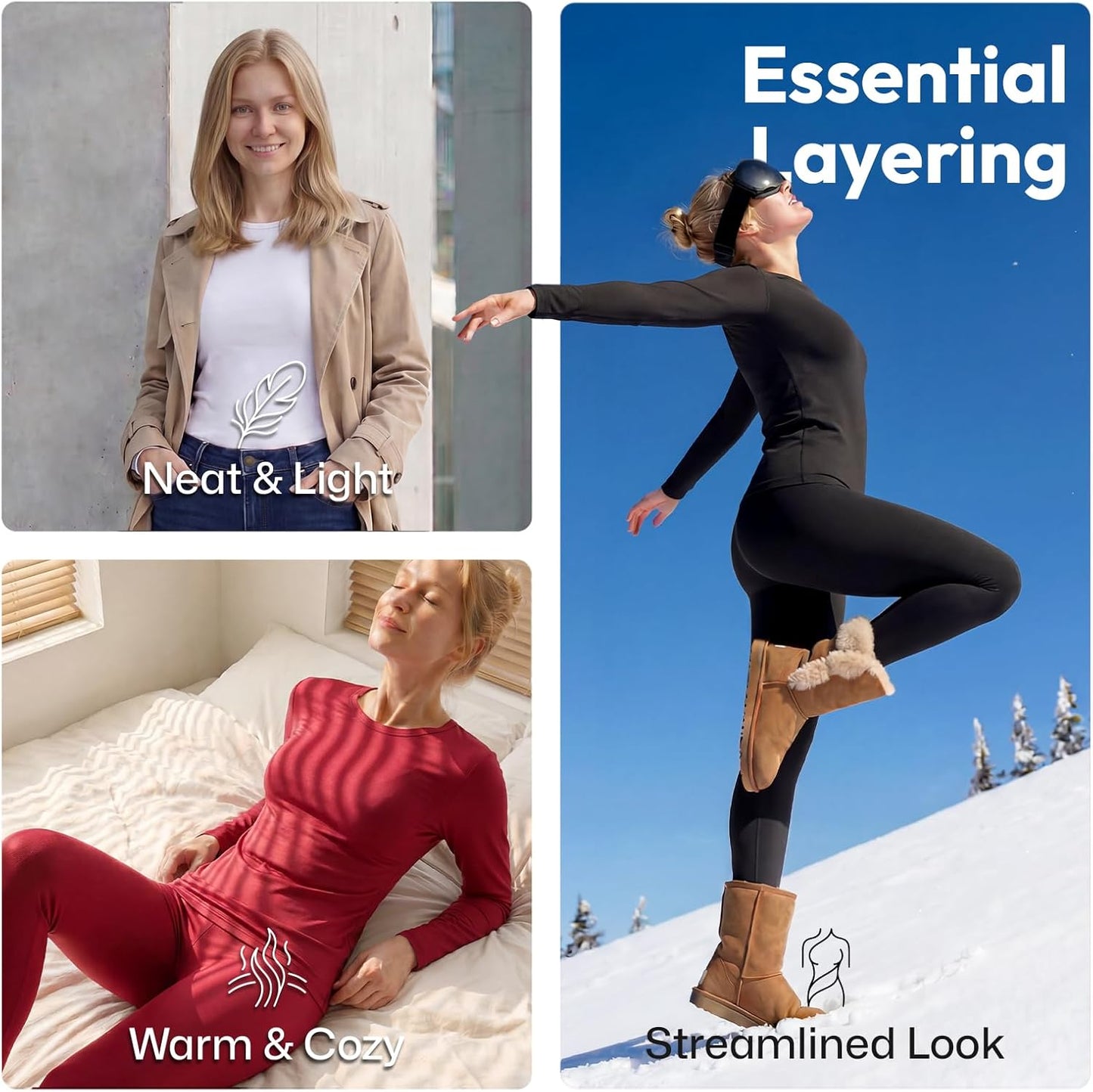 Thermal Underwear for Women - Fleece Lined Long Johns Set | Cold Weather Base Layer