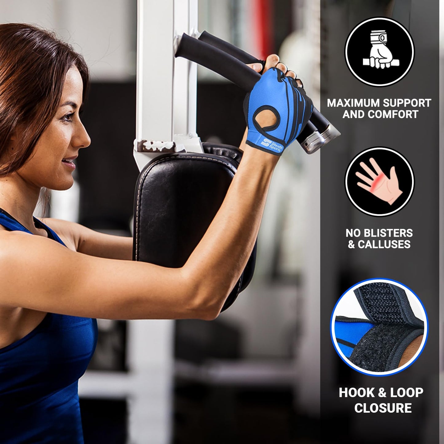 Stealth Sports Weight Lifting Gloves Half Finger Workout Gloves Men Women Anti-Slip Padded Palm Gym Gloves Exercise Gloves Cycling Fitness Weightlifting Strength Training (Blue, Medium)