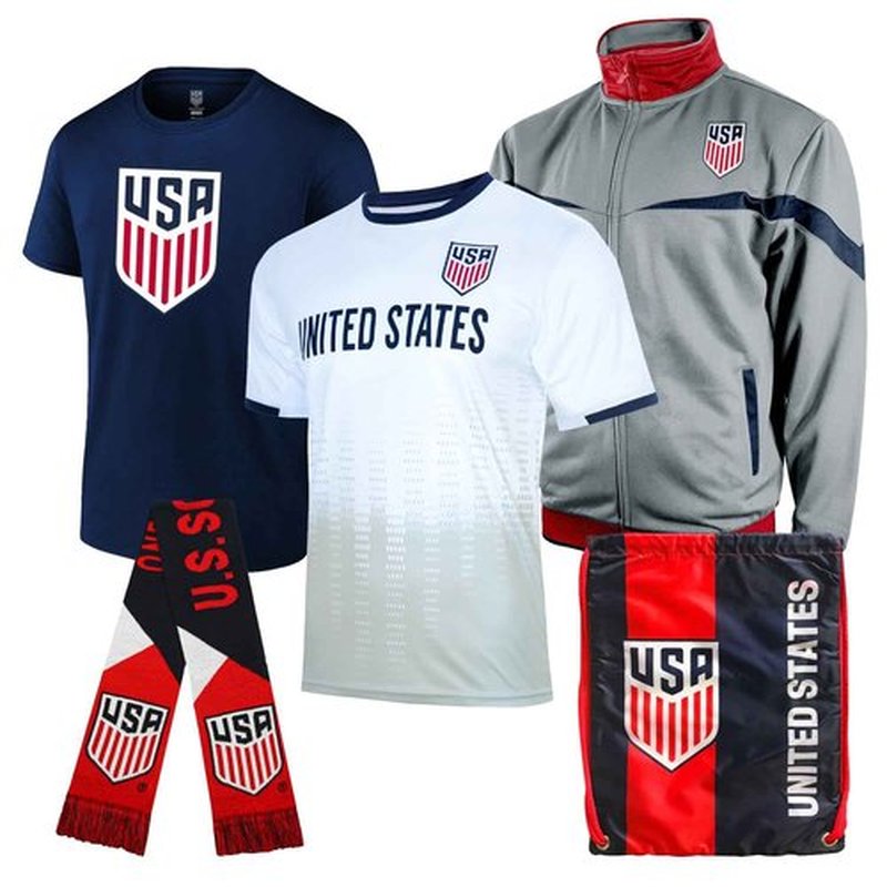Icon Sports U.S. Men's National Team Ultimate Fan Pack – Officially Licensed 5-Piece Soccer Merch - Shirt, Jersey, Jacket, Scarf, Bag S