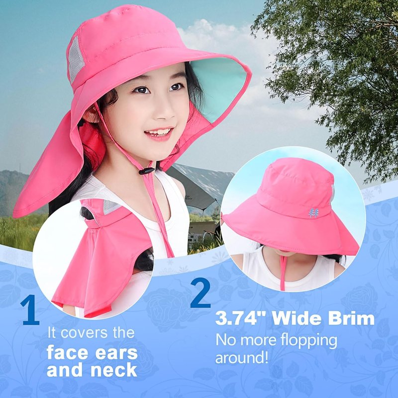 Ponytail Sun Hat - UPF 50+ Wide Brim for Hiking, Camping & Fishing | Light Gray & Watermelon Red