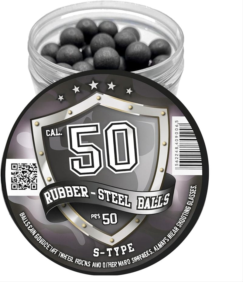 50 x Premium Quality Hard Mix Rubber Steel Balls 2.7 Grams Heavy Reusable Projectiles Paintballs Reballs Powerballs for Training Home Defense Pistols in 50 Caliber (S-Type)