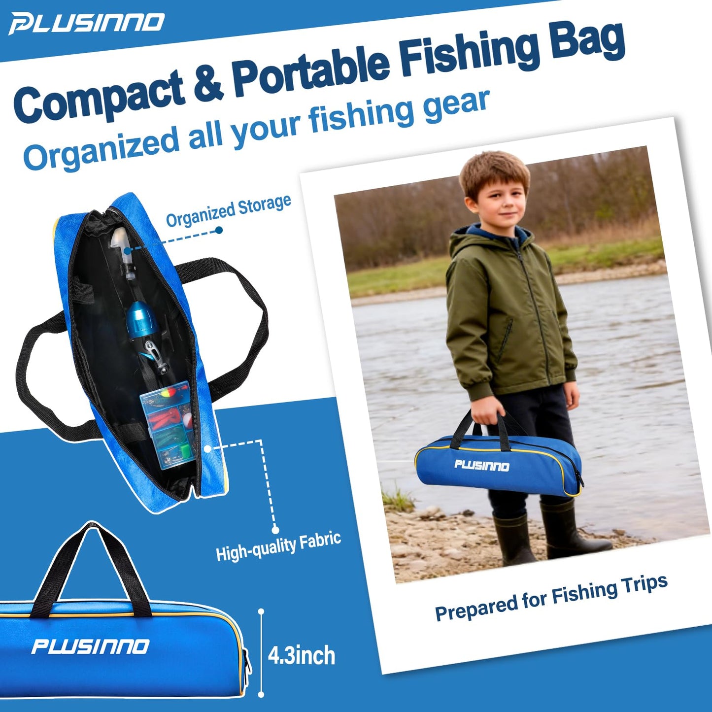 PLUSINNO Kids Fishing Pole, Telescopic Fishing Rod and Reel Combo with Fishing Net, Tackle Box and Bag, Portable Fishing Kit Kids Fishing Gear Gifts for Youth Boys Toddler -5FT/1.5M