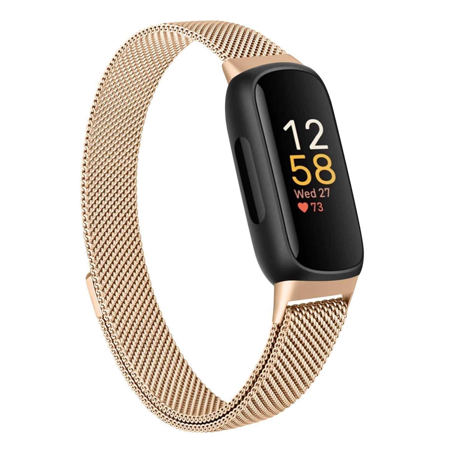 MVSSAT Metal Bands for Fitbit Inspire 3 Women Men, Stainless Steel Mesh Breathable Wristband Strap with Adjustable Magnet Lock (Rose Gold)
