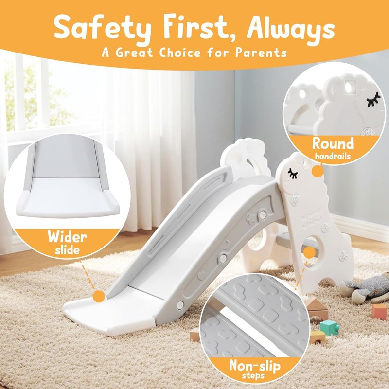 Toddler Slide & Climber Playset - Indoor Ball Pit with Basketball Hoop | Pearl White