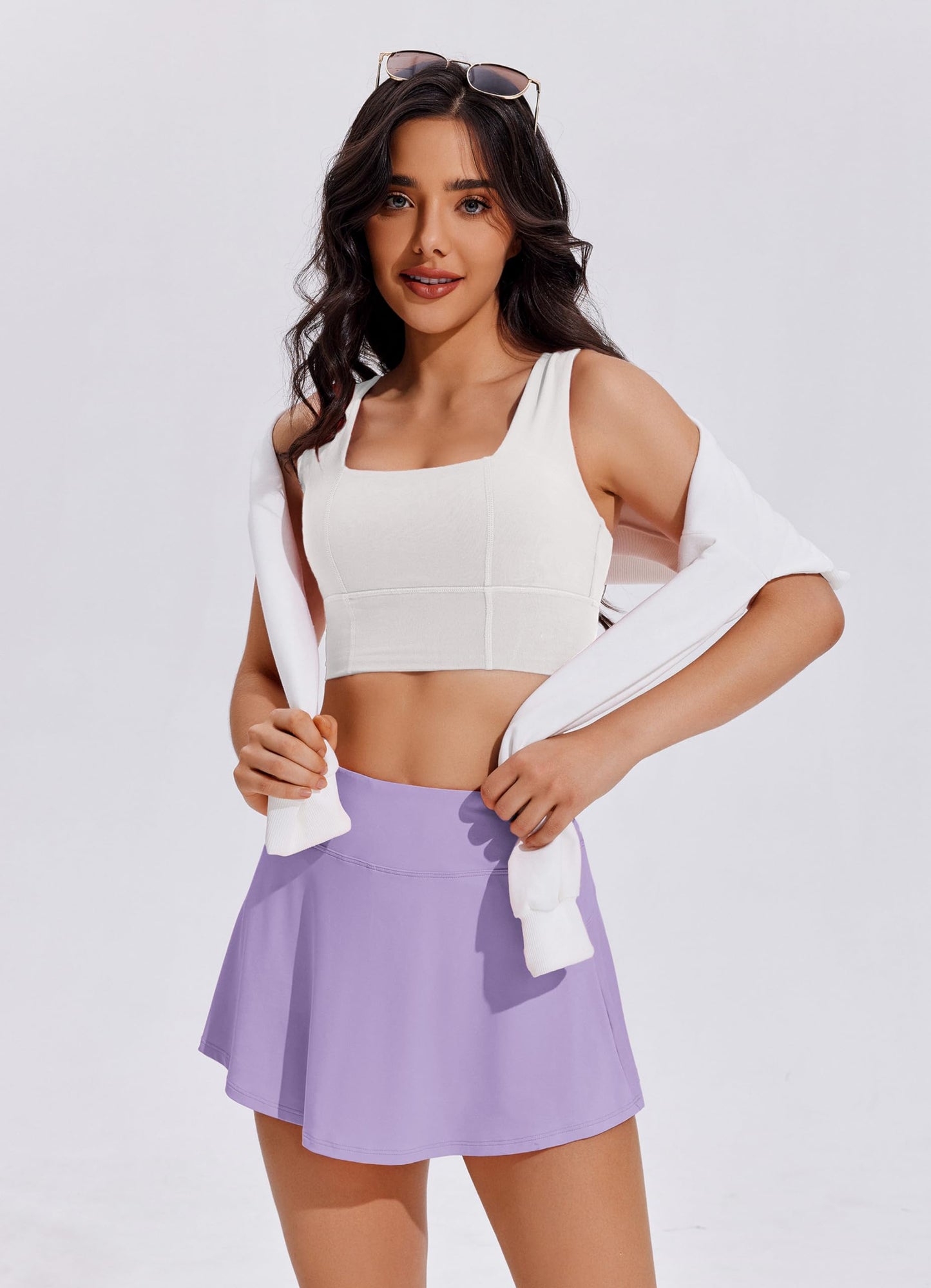 PINSPARK Athletic Skirts for Women Mini Tennis Skort Lightweight Golf Skirts with Pocket Pickleball Outfits,Lilac X-Large