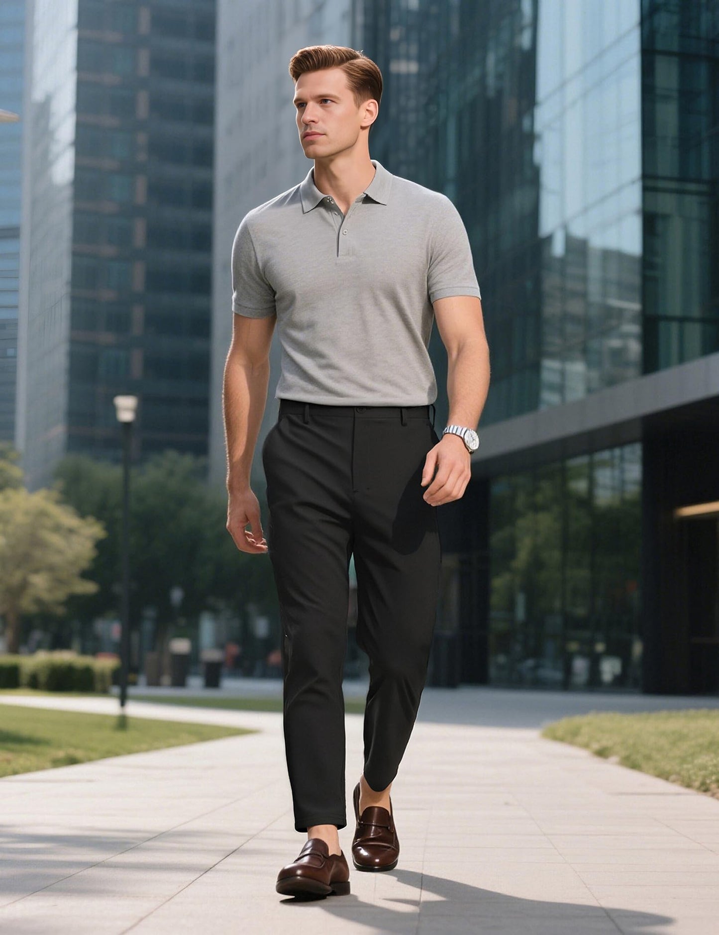 Soojun Men's 4-Way Stretch Performance Golf Pants, Quick-Dry Lightweight Tech Trousers, Versatile Business Casual Dress Pants with Hidden Pockets, Black, 38W x 32L