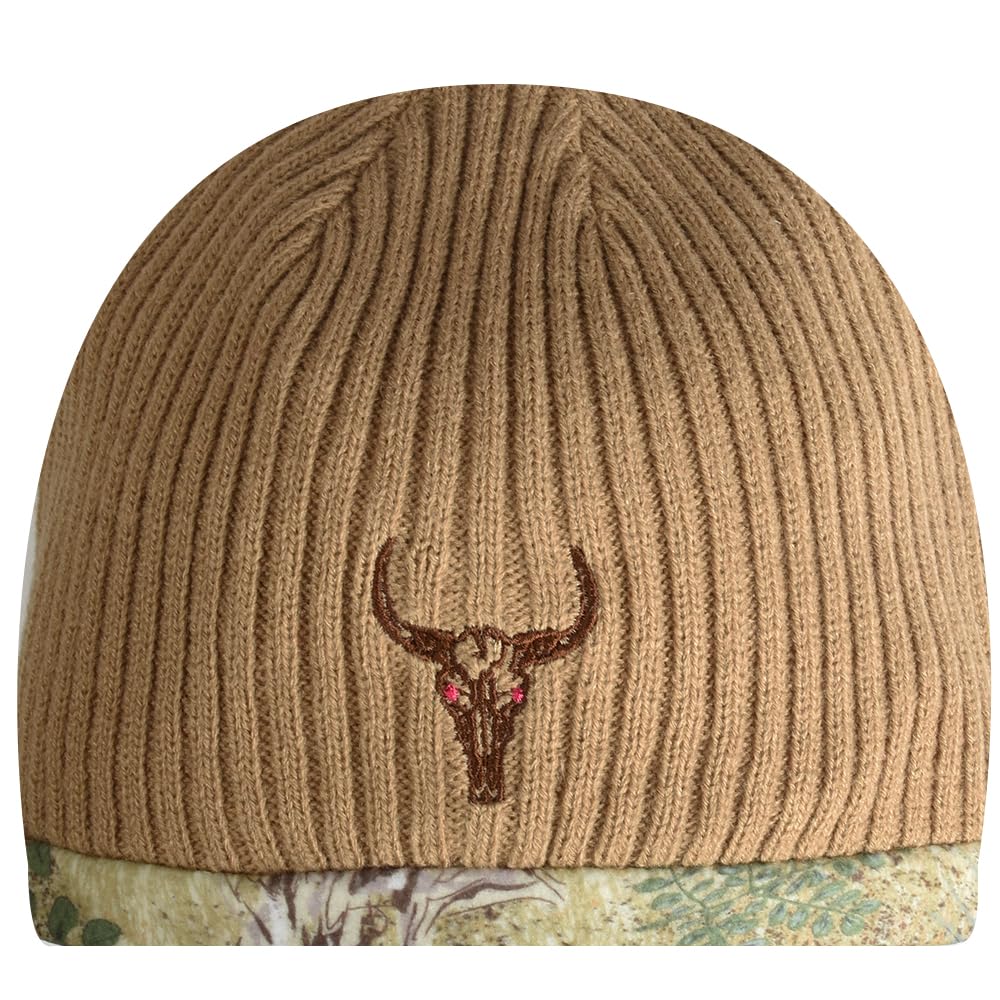 EDTREK Reversible Windproof Fleece Beanie Hat - Warm Winter Hat for Hunting Fishing Camping in Cold Weather (Bull Desert Tan，X-Large)