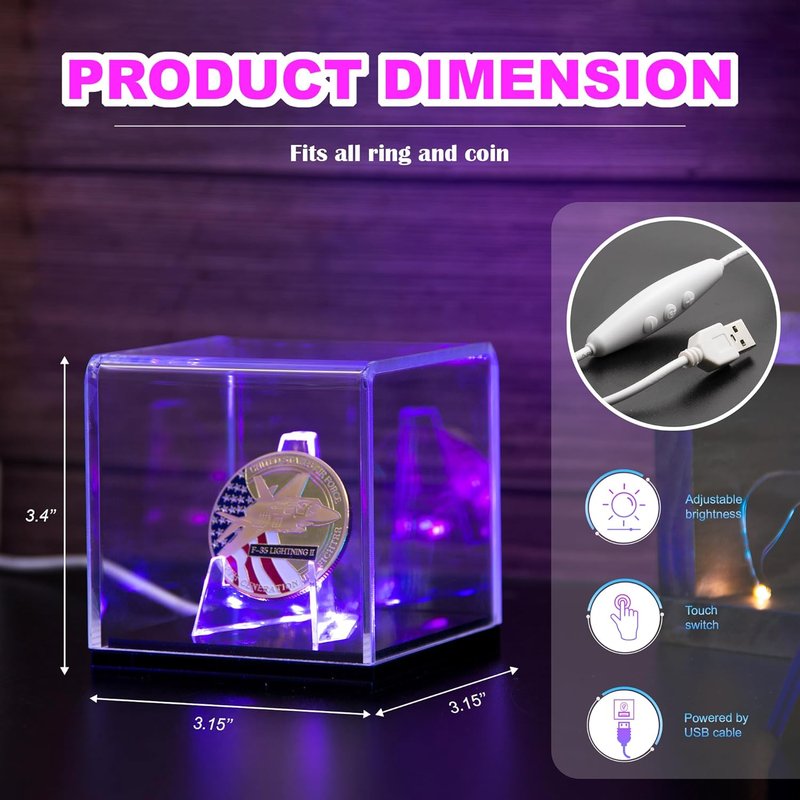 Championship Ring Display Case - LED Lighted, UV-Protected Holder | Premium Memorabilia Box for Baseball, Football, Super Bowl