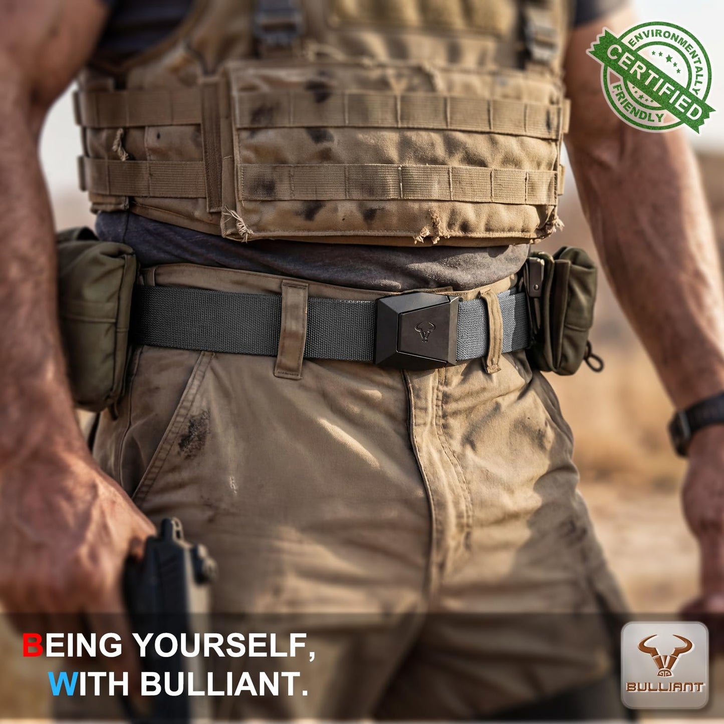 BULLIANT Men Tactical Belt 2 Pack,Stretch Western Rigger Web Belt For Cowboy Military Heavy Duty 1.5"-Cut For Fit(Black/Dark Gray,34"-38" Waist Adjustable)