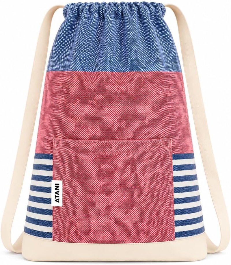 ATANI Turkish Beach Towel - Oversized 100% Cotton Quick-Dry Travel Blanket | 71x39 Inches, Red & Navy Blue