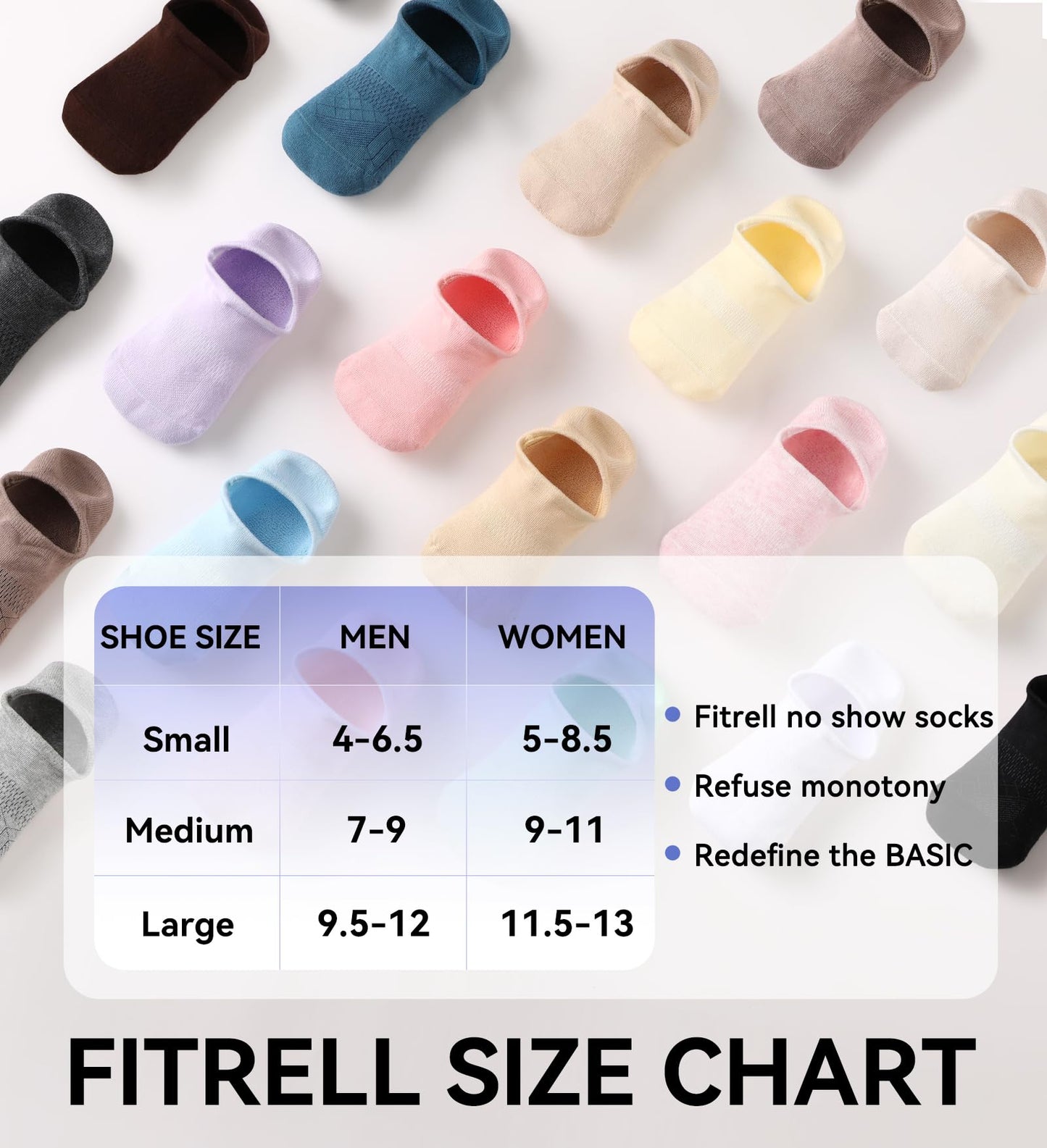 FITRELL No Show Socks Womens and Men - Athletic Cushioned Low Cut Ankle Socks Invisible Non-slip Liner, 8 Pairs White, Medium