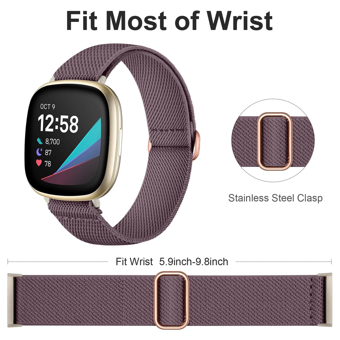 Ouwegaga Compatible with Fitbit Versa 4 3 Bands for Woman Men/Fitbit Sense 2 Bands/Fitbit Sense Bands, Soft Sport Stretchy Nylon Solo Loop Elastic Strap for Fitbit Versa 4 3/Sense/Sense 2 Smartwatch