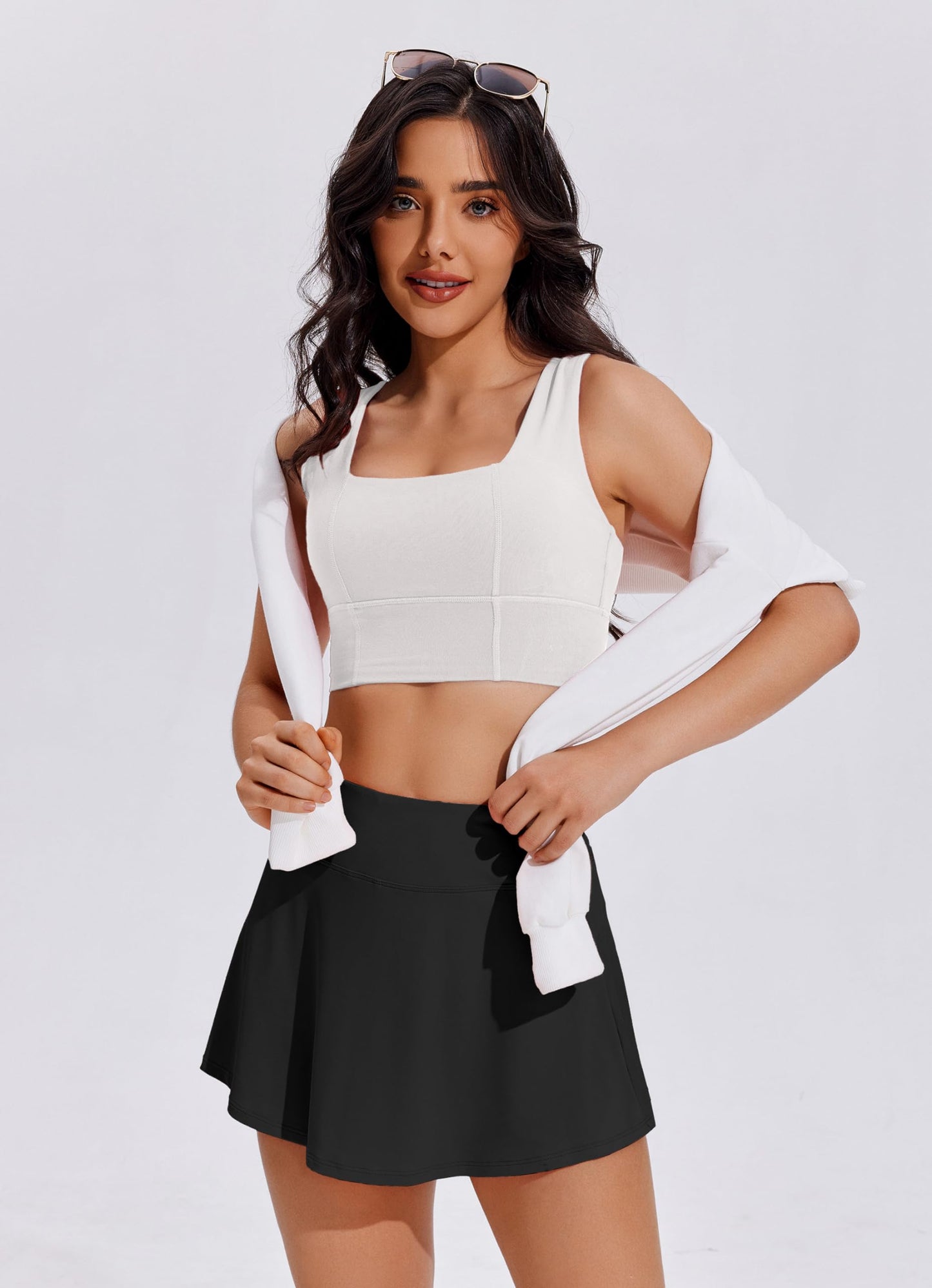 PINSPARK Women's Skort High Waist Tennis Skirt Lightweight Athletic Casual Skirts Built-in Shorts with Pocket,Grey Td X-Large