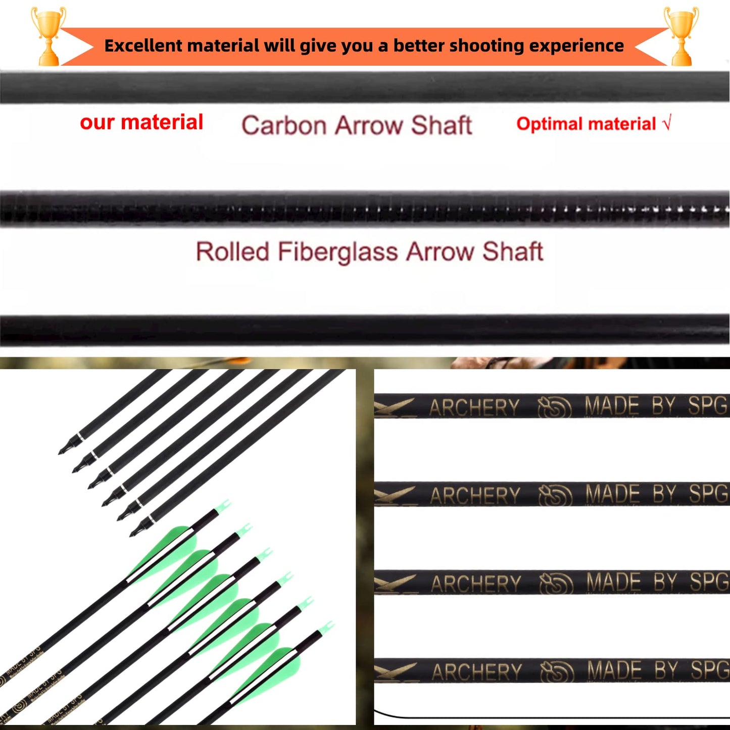 SOPOGER Archery Arrows for Compound Bow and Arrow Quiver Holder Tube, 31 Inch Arrows Practice Arrows for Recurve Bow 12 Packs, 500 Spine Hunting Arrows Carbon Fiber Target Arrow Accessories (Green)