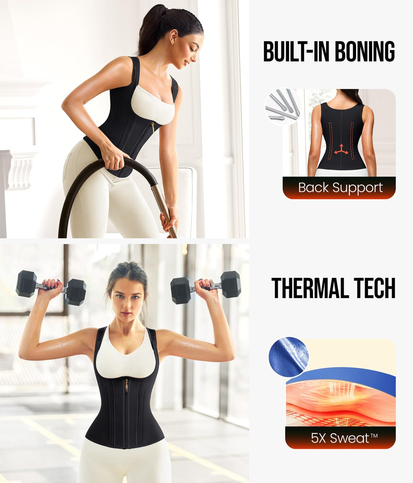 Junlan Waist Trainer for Women - Sauna Suit Sweat Vest for Working Out (Black, 2X-Large)