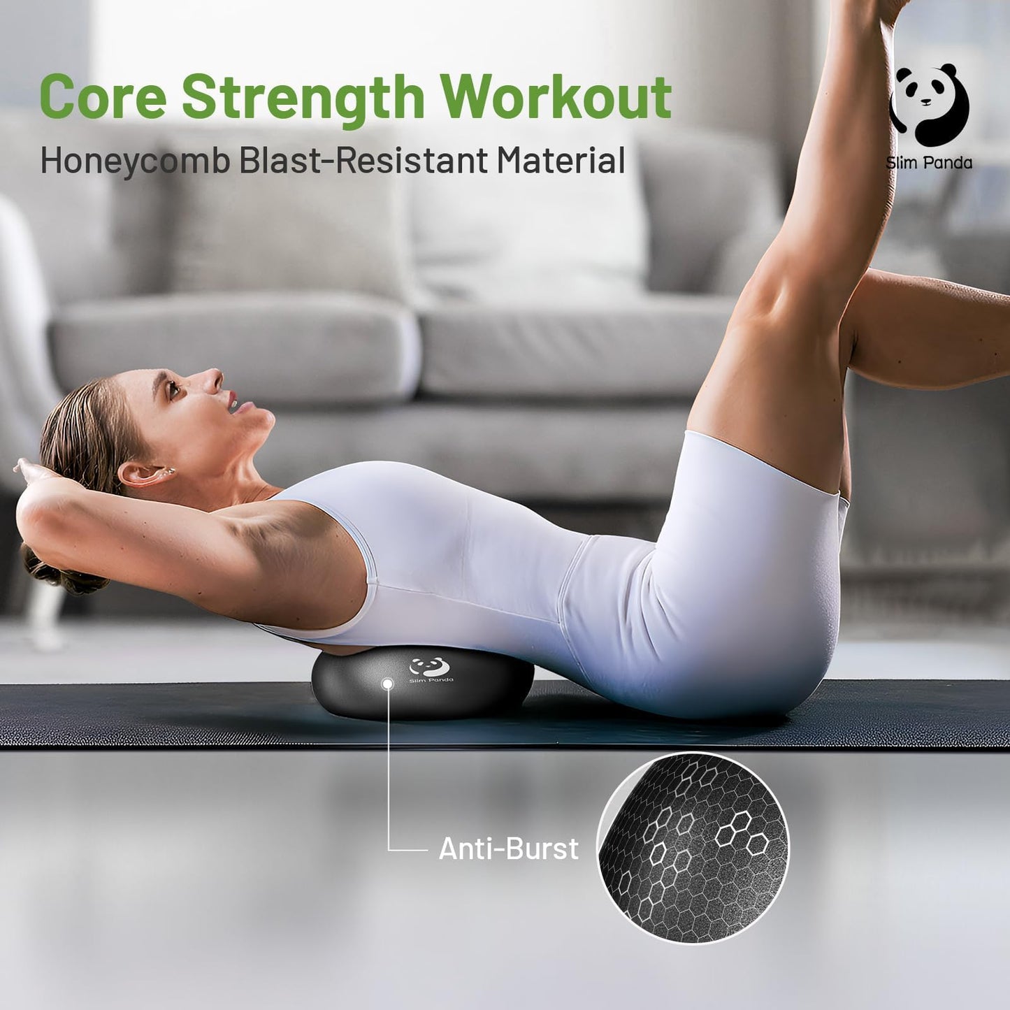 Slim Panda 9 Inch Pilates Ball - Anti-Burst Mini Yoga Ball with Needle Valve Pump - Small Exercise Core Ball for Barre, Stability & Physical Therapy
