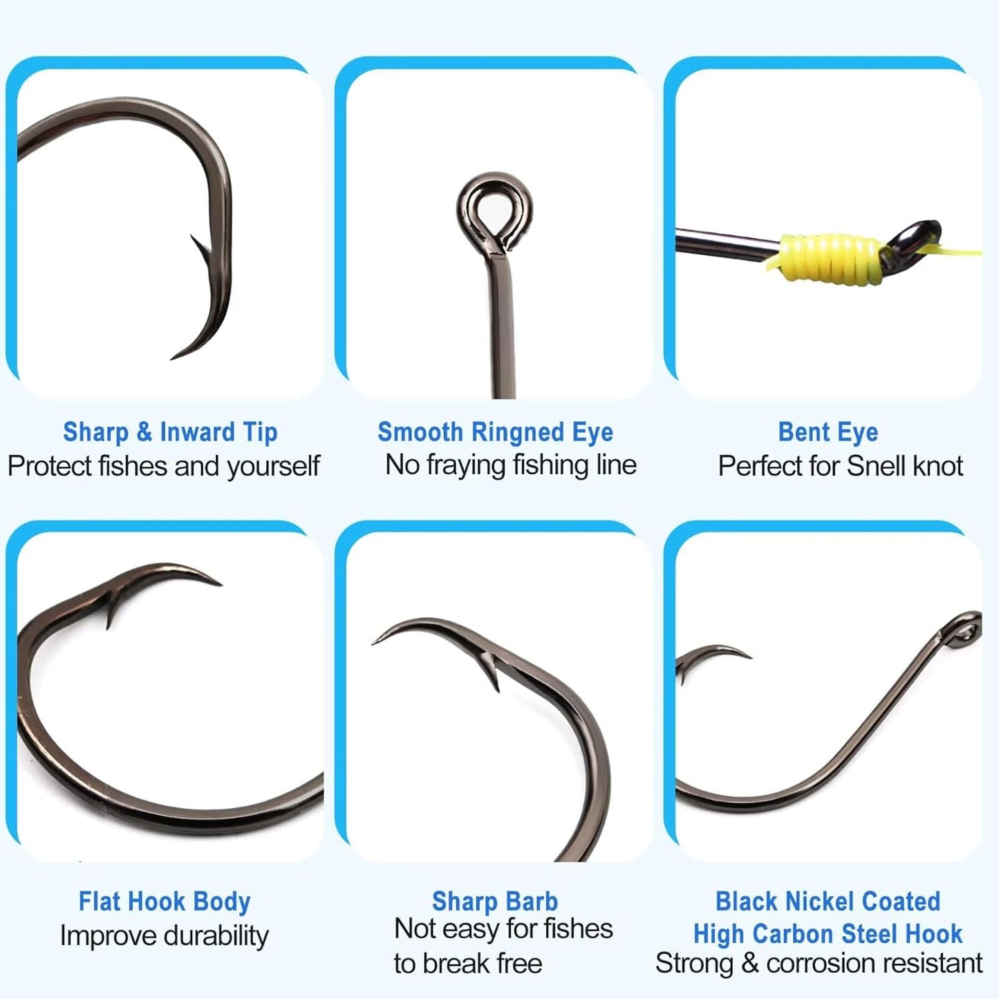 Circle Hooks - 50Pcs Super Sharp Offset Catfish & Octopus Hooks | Nickel Coated High Carbon Steel, Sizes #1-8/0