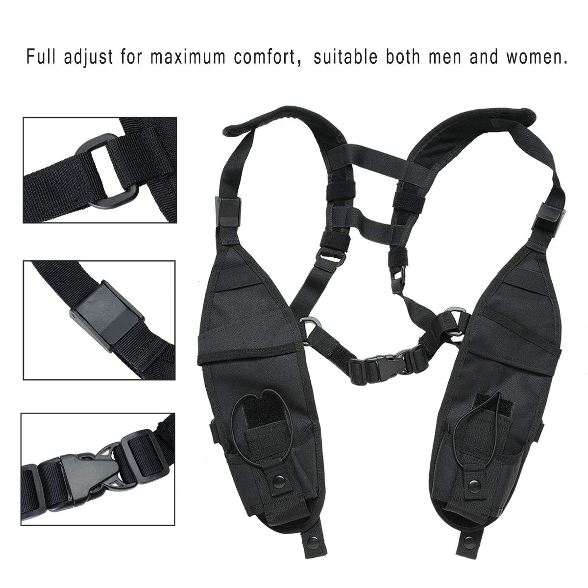 ABBREE Double Radio Shoulder Harness Holster Chest Holder Radio Case Vest Rig for Baofeng Motorola Midland Cobra Two Way Radio Walkie Talkie